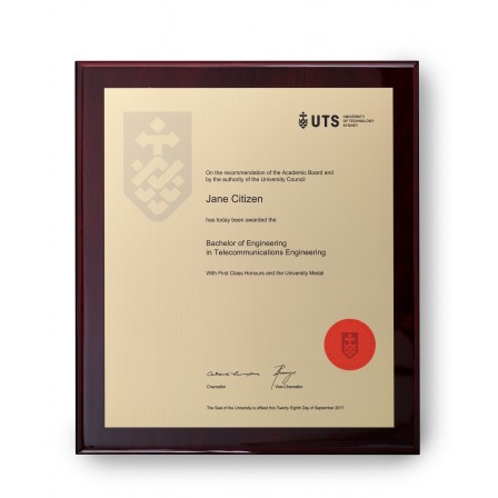 UTS Large - Gold on Rosewood Plaque